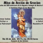 Cartel Misa acción de gracias Virgen de las Maravillas aniversario llegada